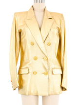 Yves Saint Laurent Metallic Gold Leather Blazer Jacket arcadeshops.com