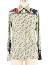 1970s Novelty Subway Print Button Down Top arcadeshops.com