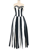 Victor Costa Pearl Trimmed Black And White Striped Gown Ensemble Dress arcadeshops.com