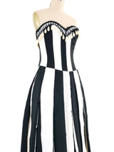 Victor Costa Pearl Trimmed Black And White Striped Gown Ensemble Dress arcadeshops.com