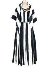 Victor Costa Pearl Trimmed Black And White Striped Gown Ensemble Dress arcadeshops.com