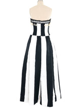 Victor Costa Pearl Trimmed Black And White Striped Gown Ensemble Dress arcadeshops.com