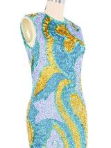 Chez Royale Sequin Knit Turquoise And Gold Mod Dress Dress arcadeshops.com