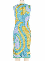 Chez Royale Sequin Knit Turquoise And Gold Mod Dress Dress arcadeshops.com