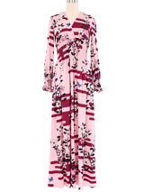 Hanae Mori Pink Floral Butterfly Jersey Maxi Dress Dress arcadeshops.com