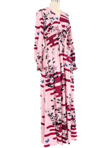 Hanae Mori Pink Floral Butterfly Jersey Maxi Dress Dress arcadeshops.com