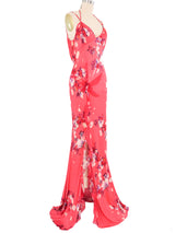 John Galliano Cherry Blossom Ruffled Slip Dress Dress arcadeshops.com