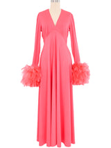 Victor Costa Bright Pink Feather Trimmed Maxi Dress Dress arcadeshops.com