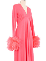 Victor Costa Bright Pink Feather Trimmed Maxi Dress Dress arcadeshops.com