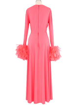 Victor Costa Bright Pink Feather Trimmed Maxi Dress Dress arcadeshops.com