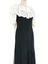 Oscar de la Renta Ruffle Collar Polka Dot Chiffon Maxi Dress Dress arcadeshops.com