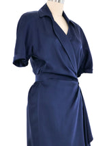 Thierry Mugler Navy Silk Wrap Dress Dress arcadeshops.com