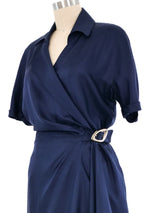 Thierry Mugler Navy Silk Wrap Dress Dress arcadeshops.com