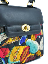 1990s Nicole Miller Quilted Alcohol And Caviar Print Top Handle Bag Accessory arcadeshops.com
