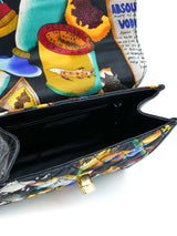 1990s Nicole Miller Quilted Alcohol And Caviar Print Top Handle Bag Accessory arcadeshops.com