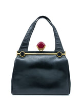 1950s Leather Top Handle Bag With Bakelite Closure Accessory arcadeshops.com