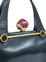 1950s Leather Top Handle Bag With Bakelite Closure Accessory arcadeshops.com