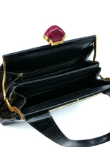 1950s Leather Top Handle Bag With Bakelite Closure Accessory arcadeshops.com