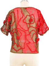 Red And Brown Dimensional Crochet Top Top arcadeshops.com