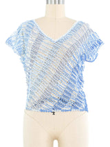 Blue Striped Net Crochet Top Top arcadeshops.com