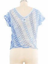 Blue Striped Net Crochet Top Top arcadeshops.com