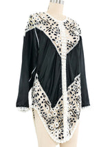 Black Satin And Crochet Blouse Top arcadeshops.com