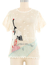 Crane Embellished Crochet Top Top arcadeshops.com