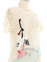 Crane Embellished Crochet Top Top arcadeshops.com