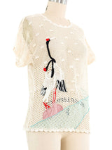 Crane Embellished Crochet Top Top arcadeshops.com