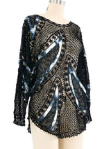 Black Tie Dye Panel Crochet Top Top arcadeshops.com