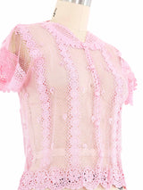 Pink Crochet Button Front Top Top arcadeshops.com