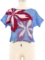 Blue Crochet Floral Top Top arcadeshops.com