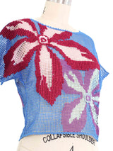 Blue Crochet Floral Top Top arcadeshops.com