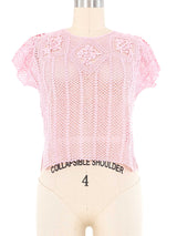 Pink Crochet Short Sleeve Top Top arcadeshops.com