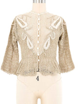 Natural Peplum Crochet Cardigan Top arcadeshops.com