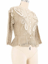 Natural Peplum Crochet Cardigan Top arcadeshops.com