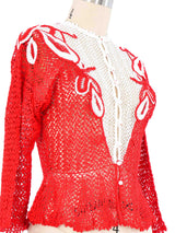 Red Peplum Crochet Cardigan Top arcadeshops.com