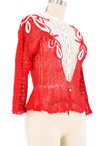 Red Peplum Crochet Cardigan Top arcadeshops.com
