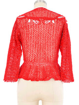 Red Peplum Crochet Cardigan Top arcadeshops.com