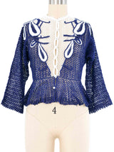 Blue Peplum Crochet Cardigan Top arcadeshops.com
