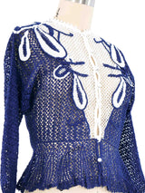 Blue Peplum Crochet Cardigan Top arcadeshops.com