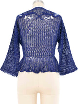 Blue Peplum Crochet Cardigan Top arcadeshops.com