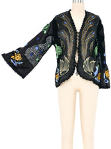 Peacock Embroidered Silk Crochet Cardigan Jacket arcadeshops.com