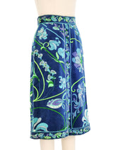 Emilio Pucci Printed Blue Velvet Skirt Bottom arcadeshops.com