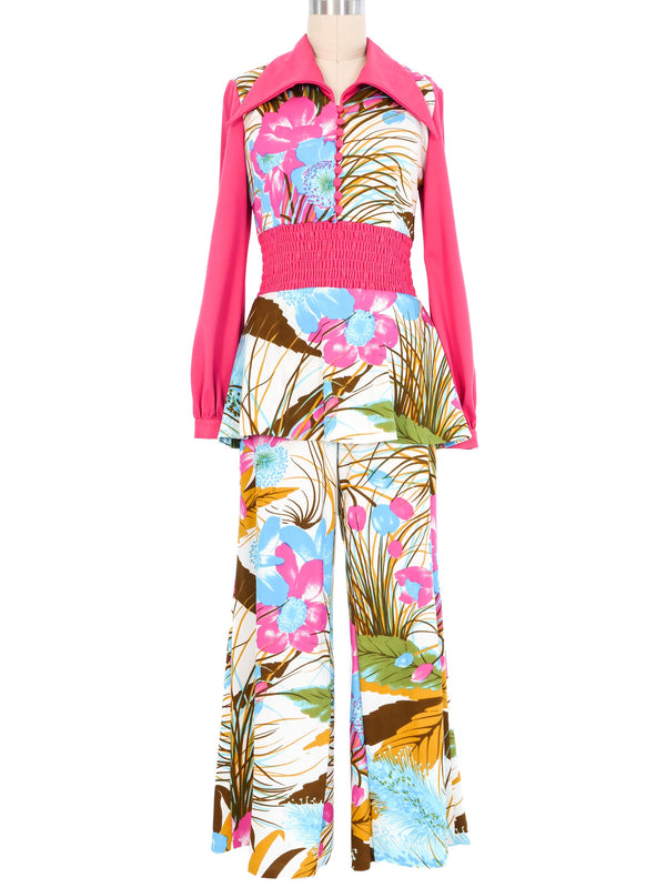 1970s Pink And Blue Tulip Pantsuit