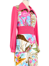 1970s Pink And Blue Tulip Pantsuit Suit arcadeshops.com