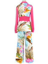 1970s Pink And Blue Tulip Pantsuit Suit arcadeshops.com