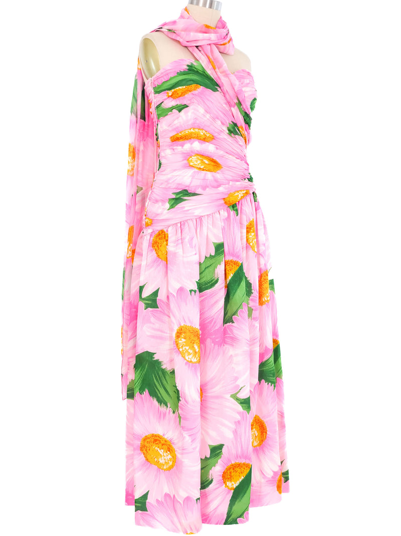 Diane Dickinson Pink Daisy Strapless Chiffon Dress Dress arcadeshops.com