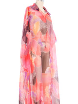 1970s Pastel Printed Chiffon Caftan Dress arcadeshops.com