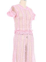 Pink Crochet Button Front Midi Dress Dress arcadeshops.com